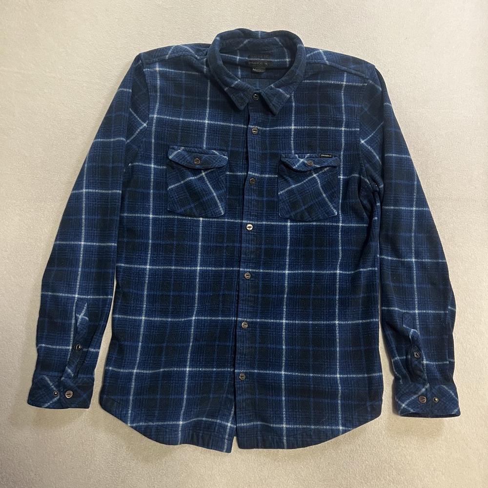 O'Neill Flannel Shirt Men's Size Medium Blue Plaid Button Up Tailored Fit